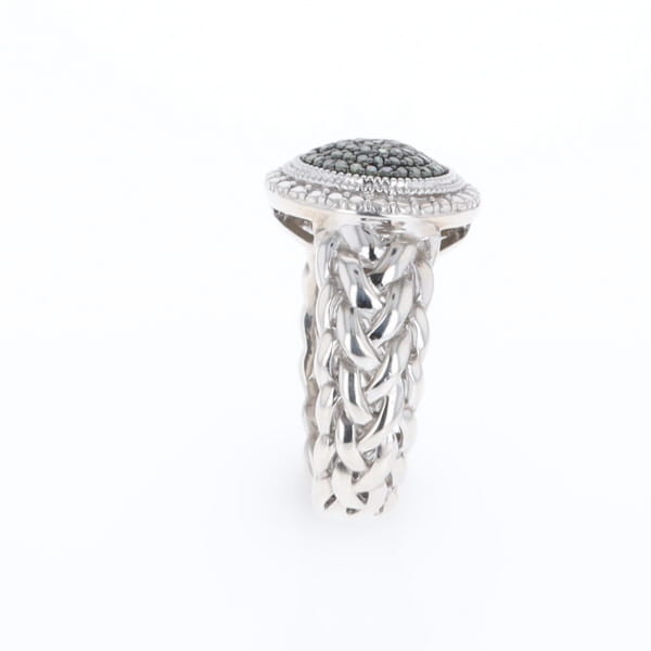 Green Diamond Braided Cluster Ring