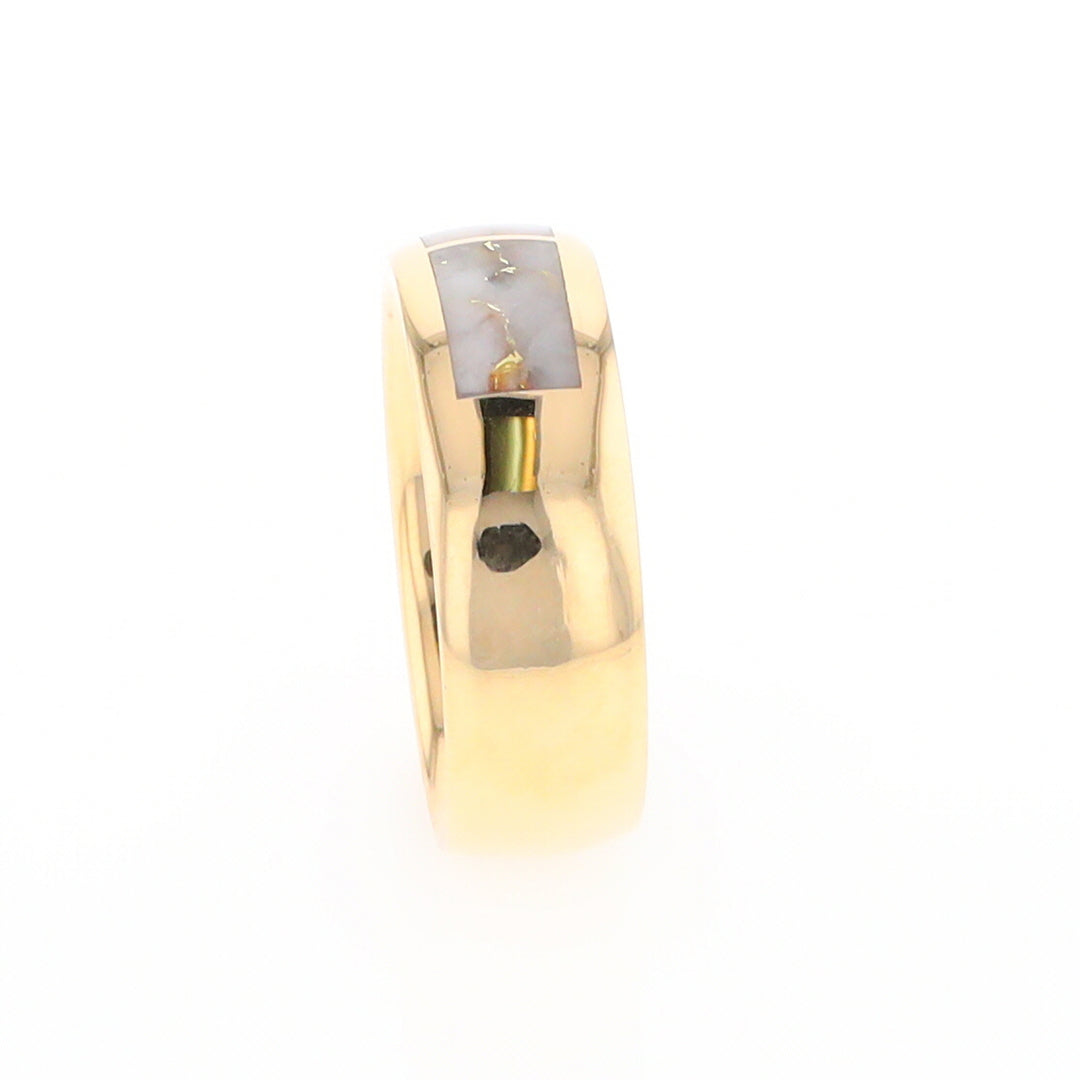 Gold Quartz Ring 3 Section Rectangle Inlaid Design Band