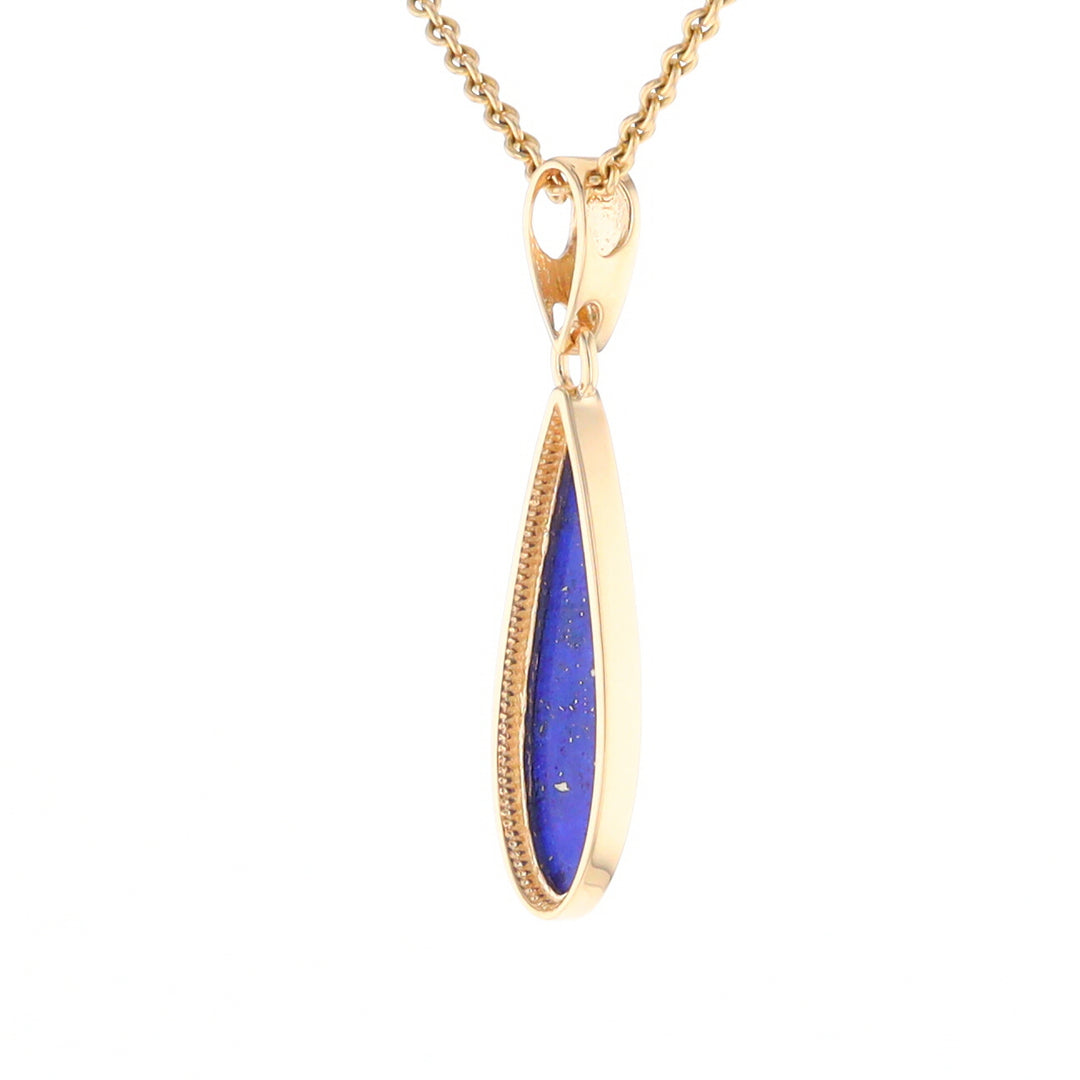 Lapis Tear Drop Inlaid Design Pendant