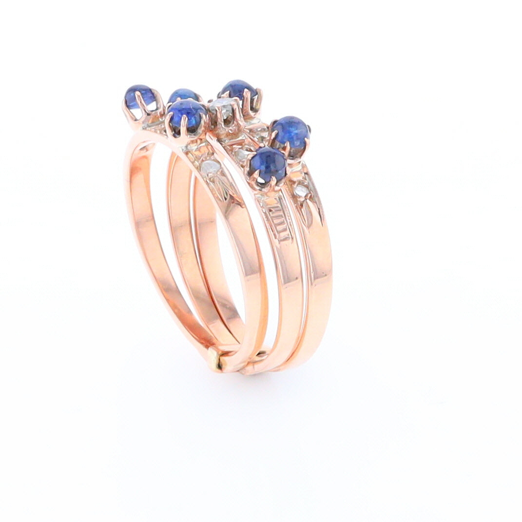 Vintage Sapphire and Diamond Stacked Trio Ring