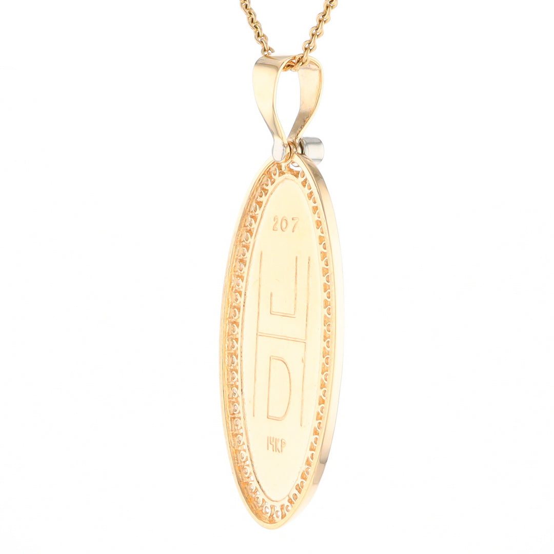 Gold Quartz Necklace 0.96ctw Halo Diamond Oval Inlaid Pendant