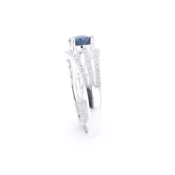 Blue Sapphire Triple Shank Ring With Accent Diamonds