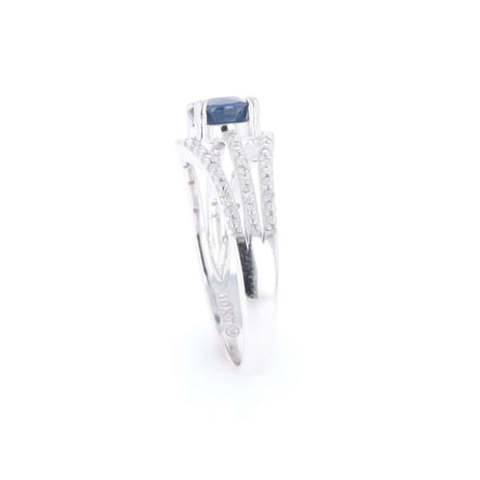 Blue Sapphire Triple Shank Ring With Accent Diamonds