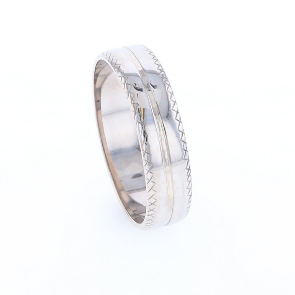 White Gold Cross Hatch Design Wedding Band