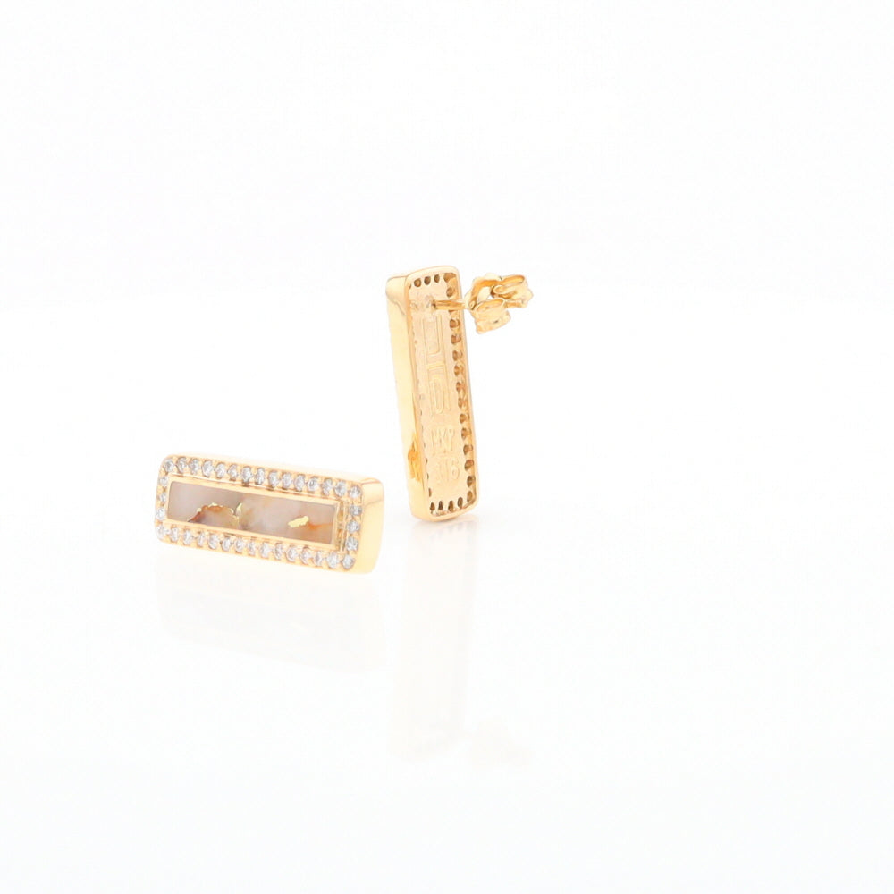 Gold Quartz Earrings Rectangle Inlaid with .50ctw Round Diamonds Halo Design - G2