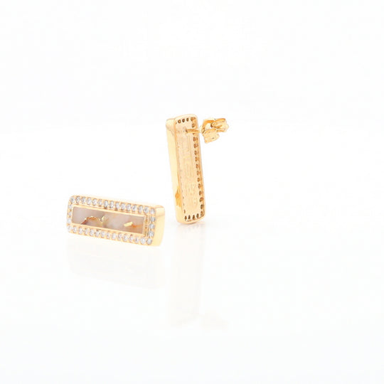 Gold Quartz Earrings Rectangle Inlaid with .50ctw Round Diamonds Halo Design - G2