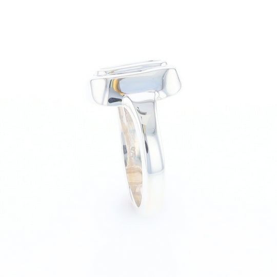 Sterling Silver Gold Quartz Inlaid Rectangular Ring - G3