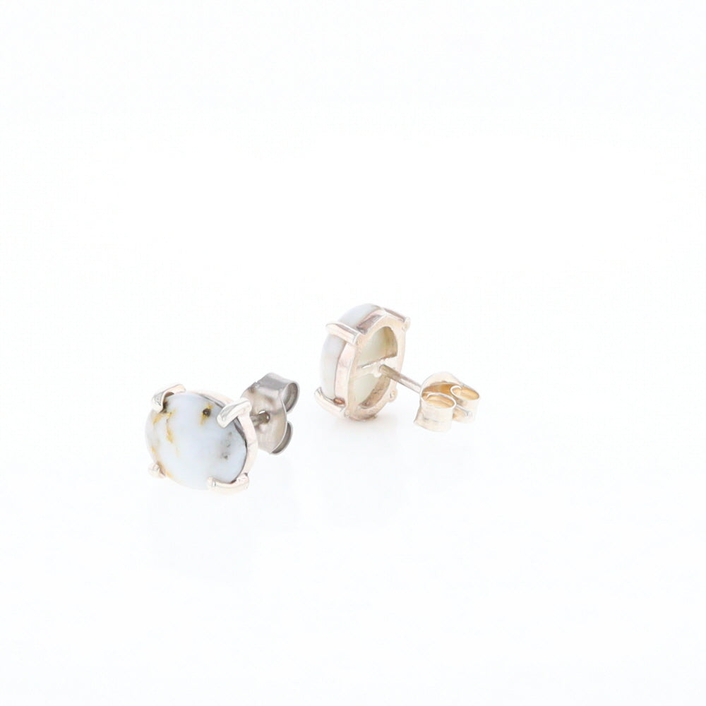 Gold Quartz Cabochon Stud Earrings