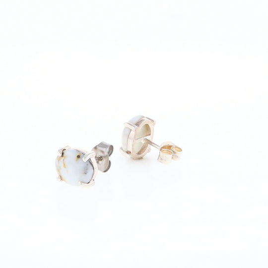 Gold Quartz Cabochon Stud Earrings
