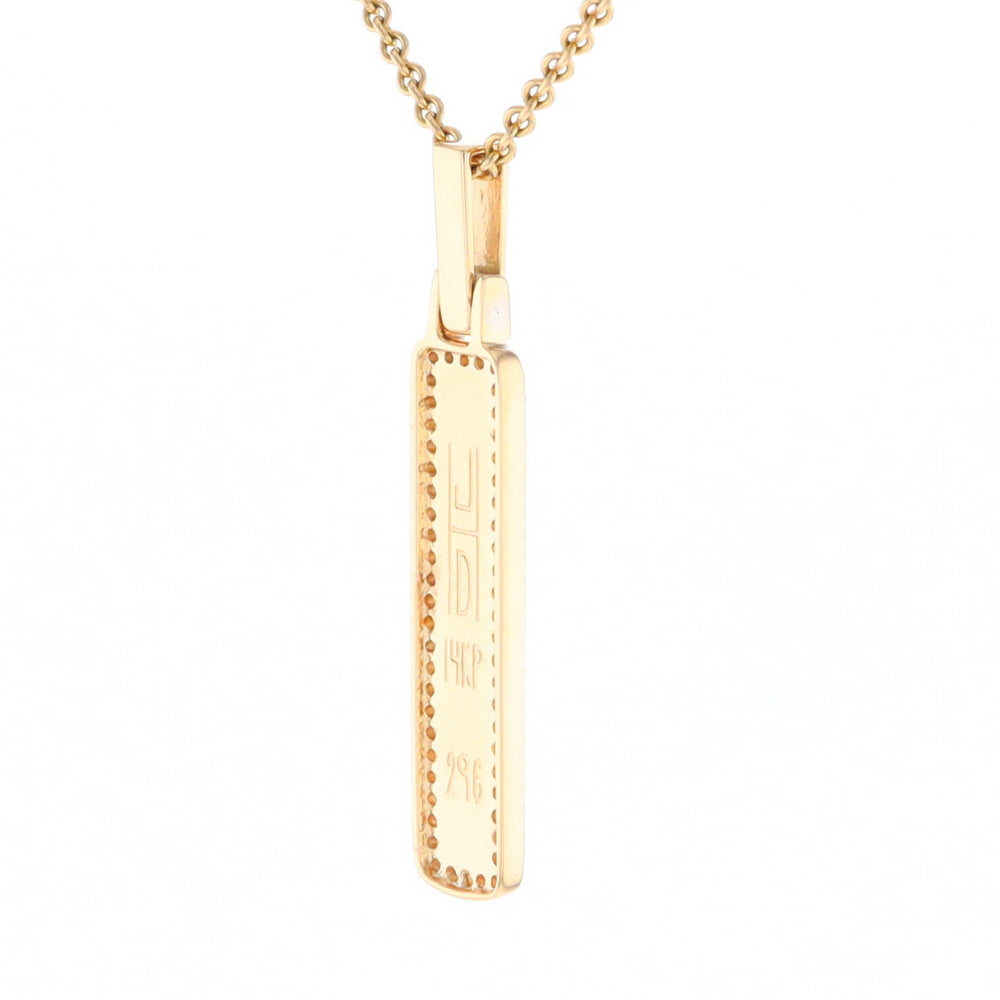 Gold Quartz Necklace, Rectangle Inlaid, .27ctw Diamond Halo Pendant