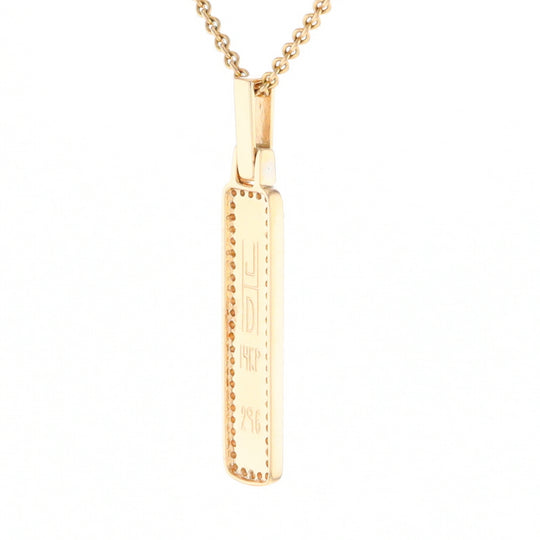 Gold Quartz Necklace, Rectangle Inlaid, .27ctw Diamond Halo Pendant