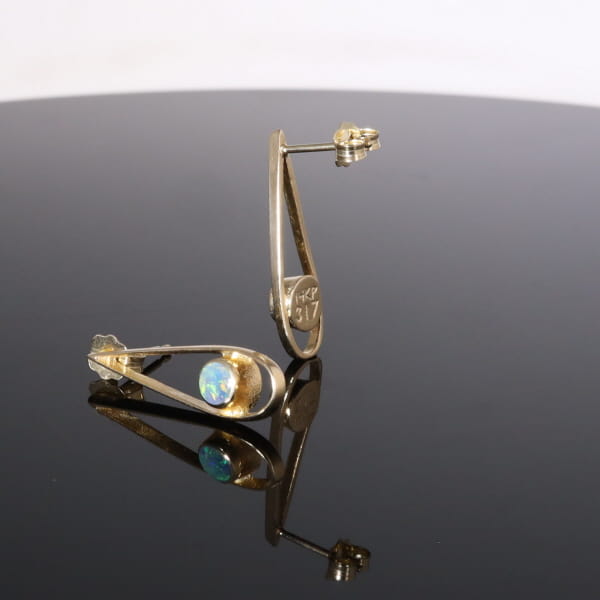 Opal Earrings Round Inlaid Open Tear Drop Design Studs