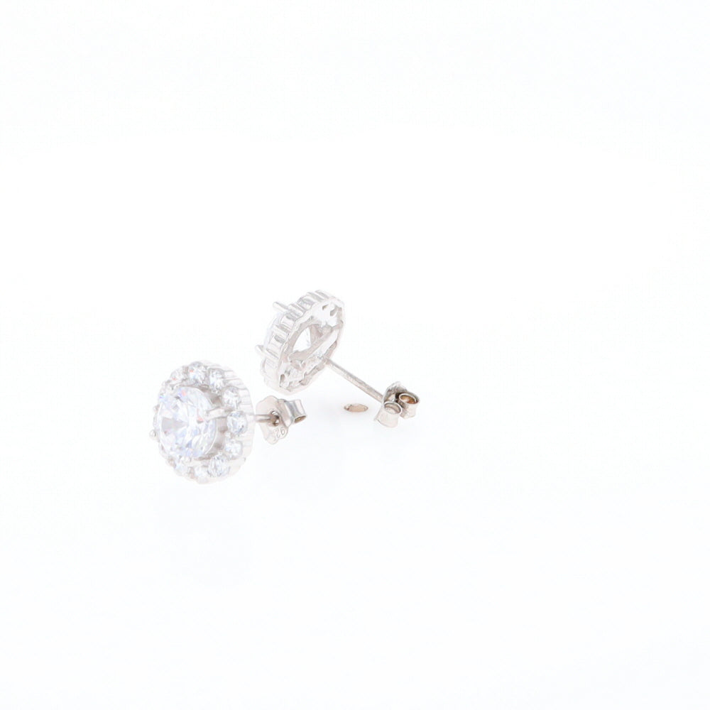 Cubic Zirconia Halo Stud Earrings