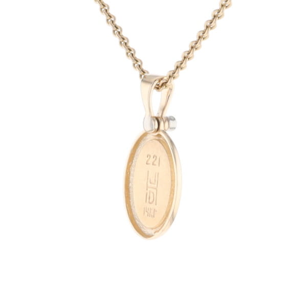 Gold Quartz Oval Inlaid Pendant with .02ct Diamond