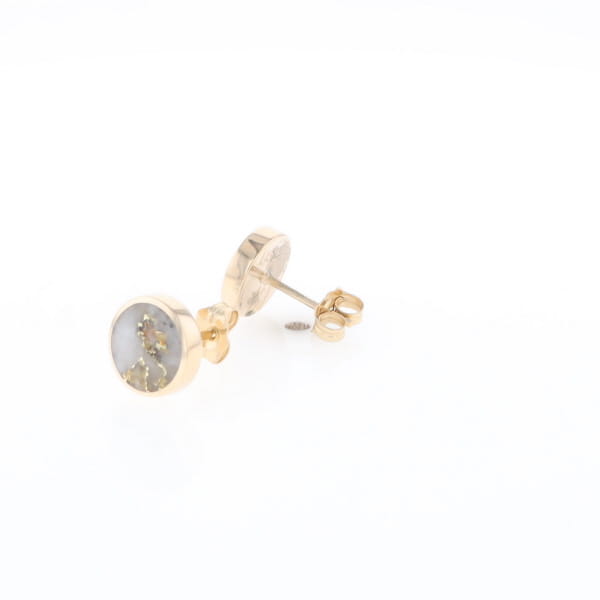 Gold Quartz Earrings 9mm Round Inlaid Studs - G2
