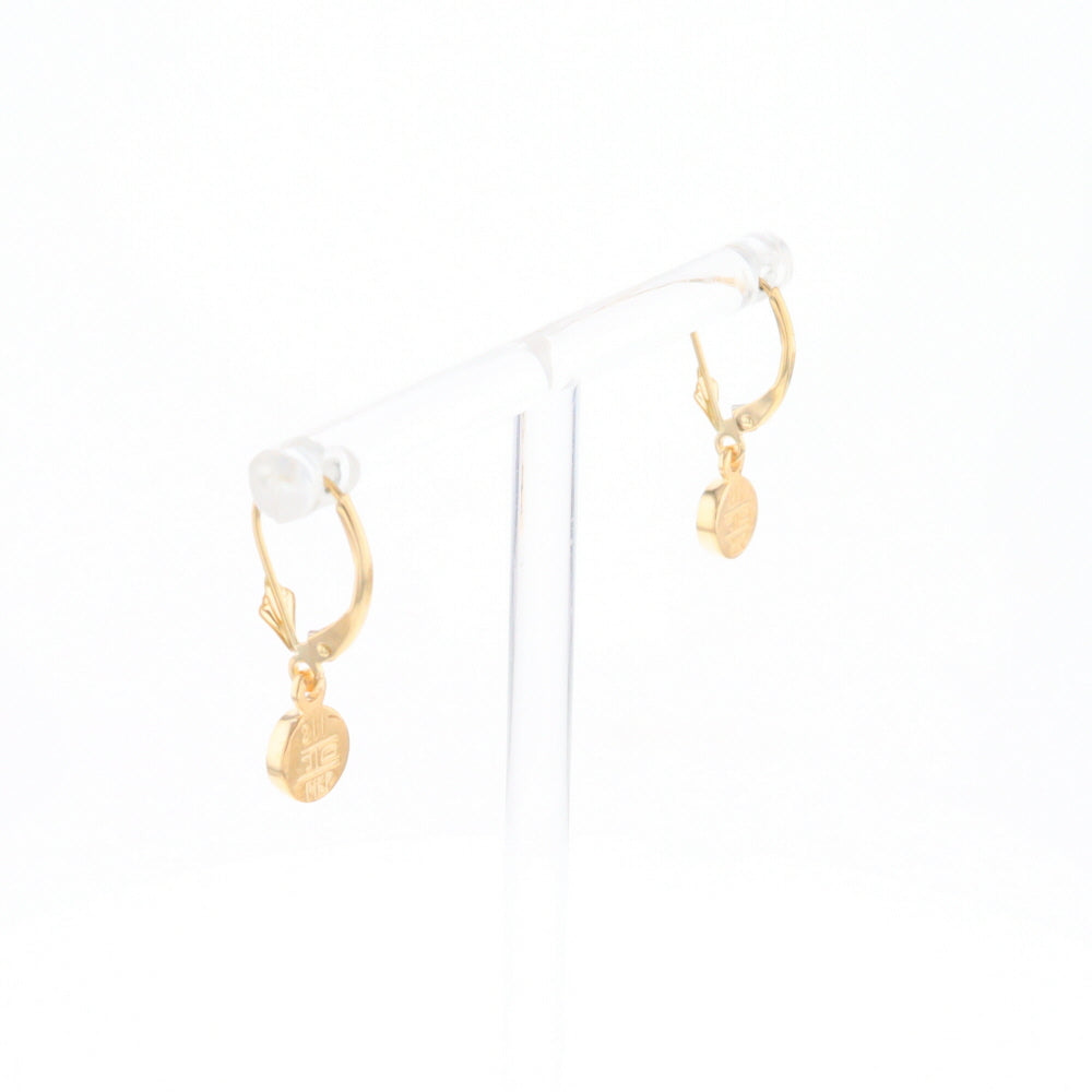 Gold Quartz Earrings Round Inlaid Design Lever Backs