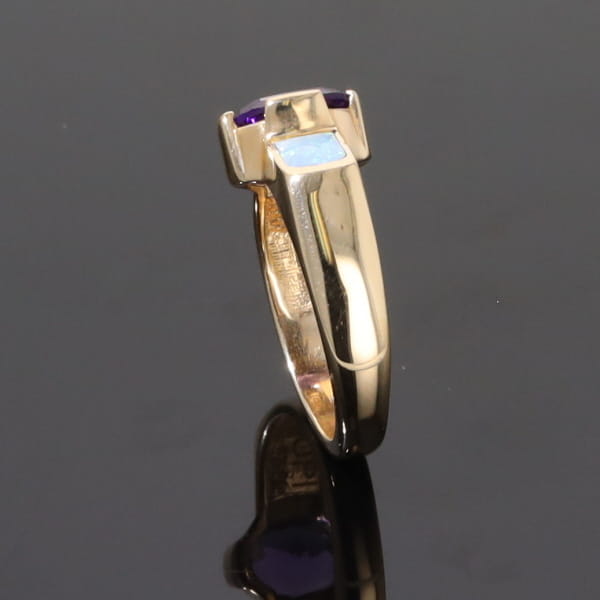 Opal Rings 2 Section Inlaid Design with Oval Amethyst Center