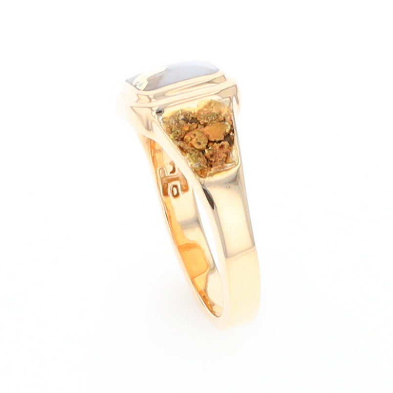 Gold Quartz Ring Square Inlaid Design Double Natural Nugget Sides