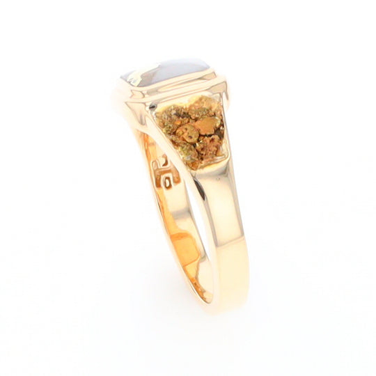 Gold Quartz Ring Square Inlaid Design Double Natural Nugget Sides