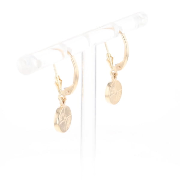 Gold Quartz Earrings Round Inlaid Design Lever Backs