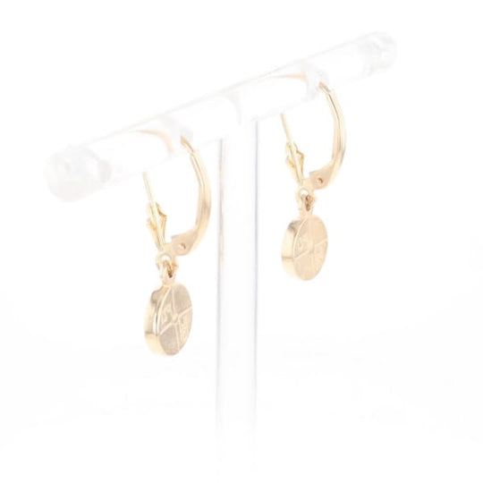 Gold Quartz Earrings Round Inlaid Design Lever Backs