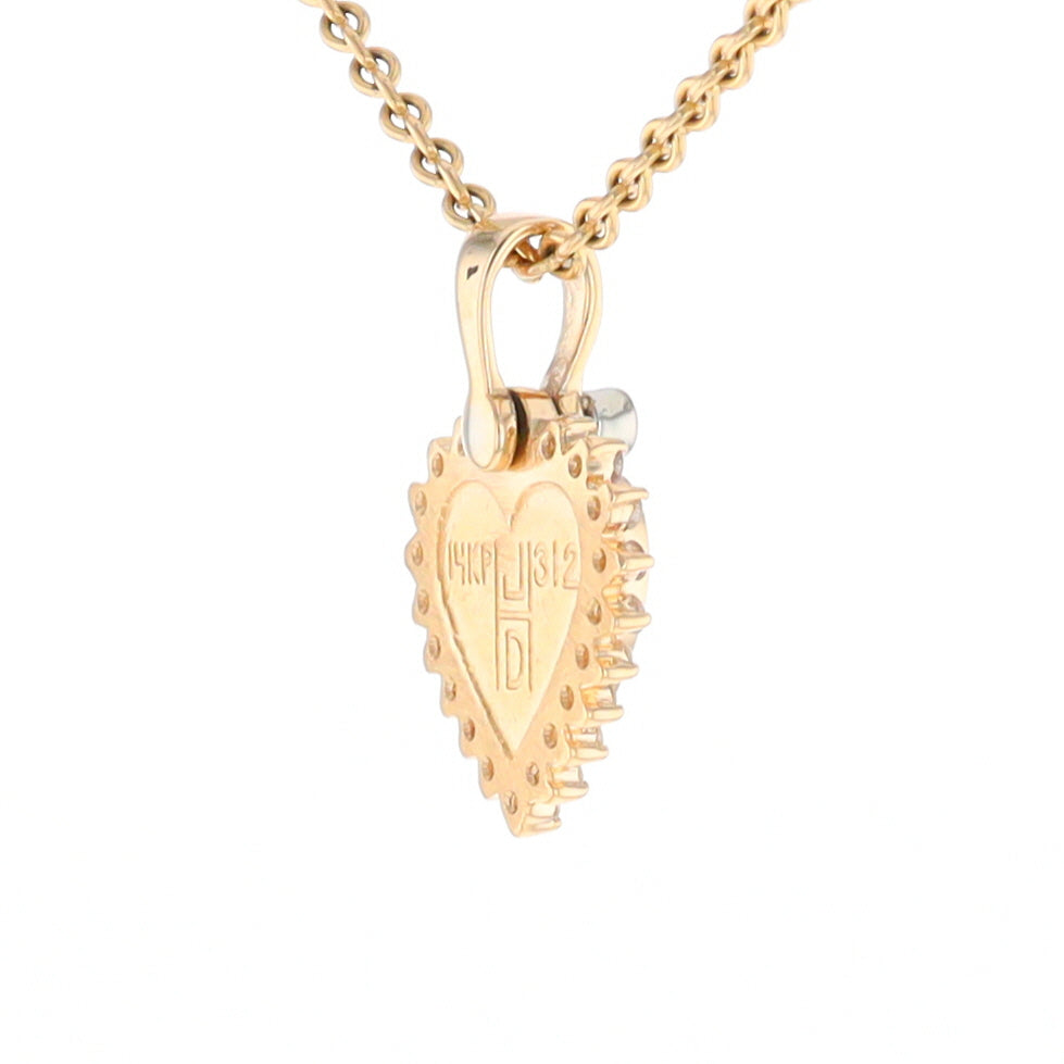 G2 Gold Quartz Pendant Heart Inlaid .21ctw Diamond Halo Design Pendant