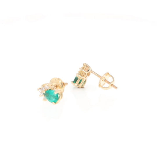 Synthetic Emerald Pear Shaped Earrings with Diamond Accents
