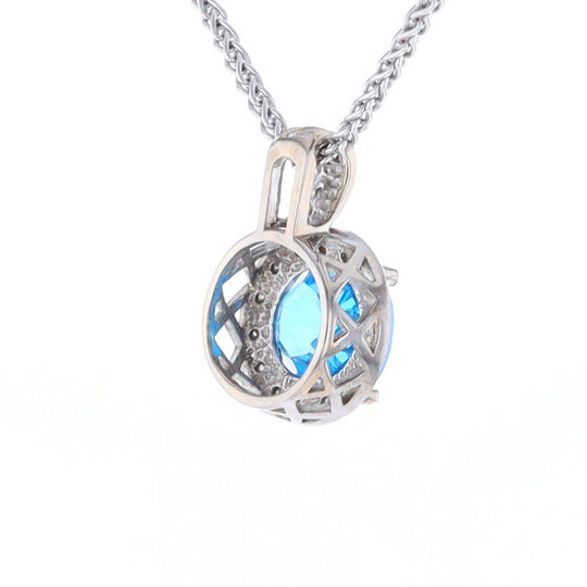 Blue Topaz Oval Halo Pendant