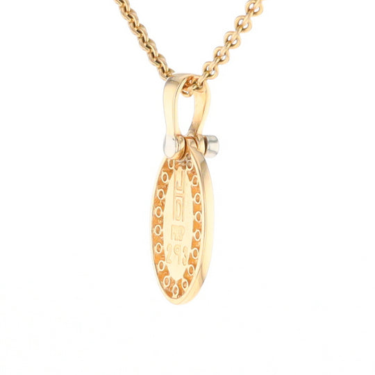 Gold Quartz Pendant Oval Inlaid with .22ctw Round Diamonds Halo