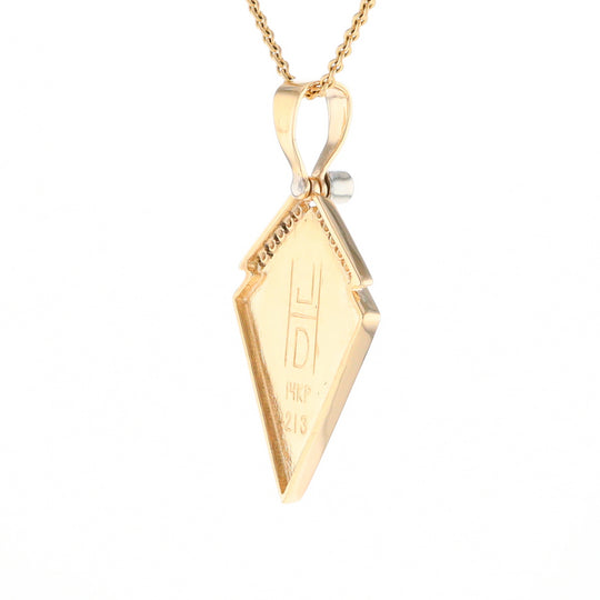 Gold Quartz Kite Shape Inlaid Pendant with .27ctw Diamonds