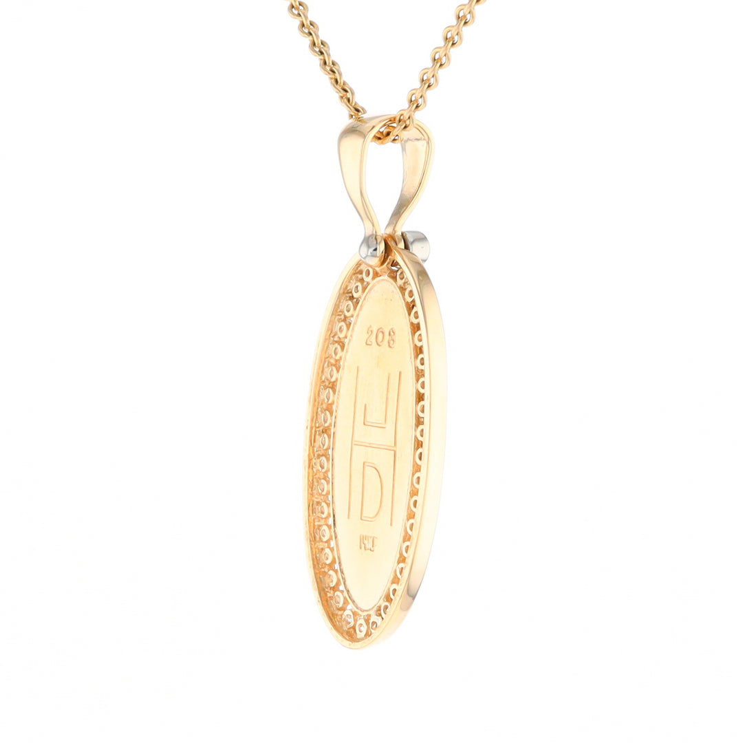 Gold Quartz Necklace .54ctw Halo Diamond Oval Inlaid Pendant