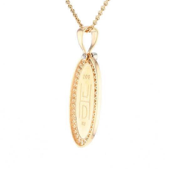 Gold Quartz Necklace .54ctw Halo Diamond Oval Inlaid Pendant