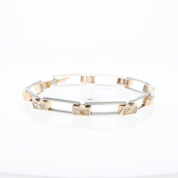 Gold Quartz Bracelet Rectangle Link Inlaid with Toggle Clasp G2