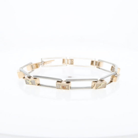 Gold Quartz Bracelet Rectangle Link Inlaid with Toggle Clasp G2