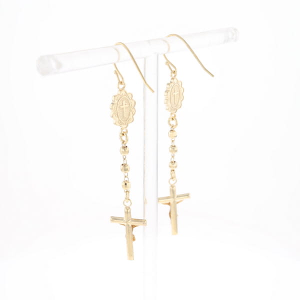 Gold Plated Virgin Mary and Crucifix Dangle Earrings