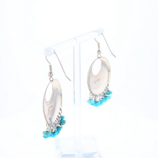 Stamped Silver Hook Earrings with Turquoise Dangles