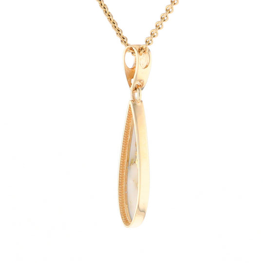 Gold Quartz Pendant Tear Drop Inlaid Design G2