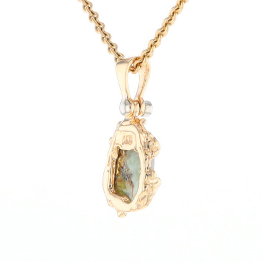 Serpentine & Gold Quartz Freeform Pendant