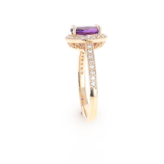 Oval Amethyst with Diamond Halo Ring
