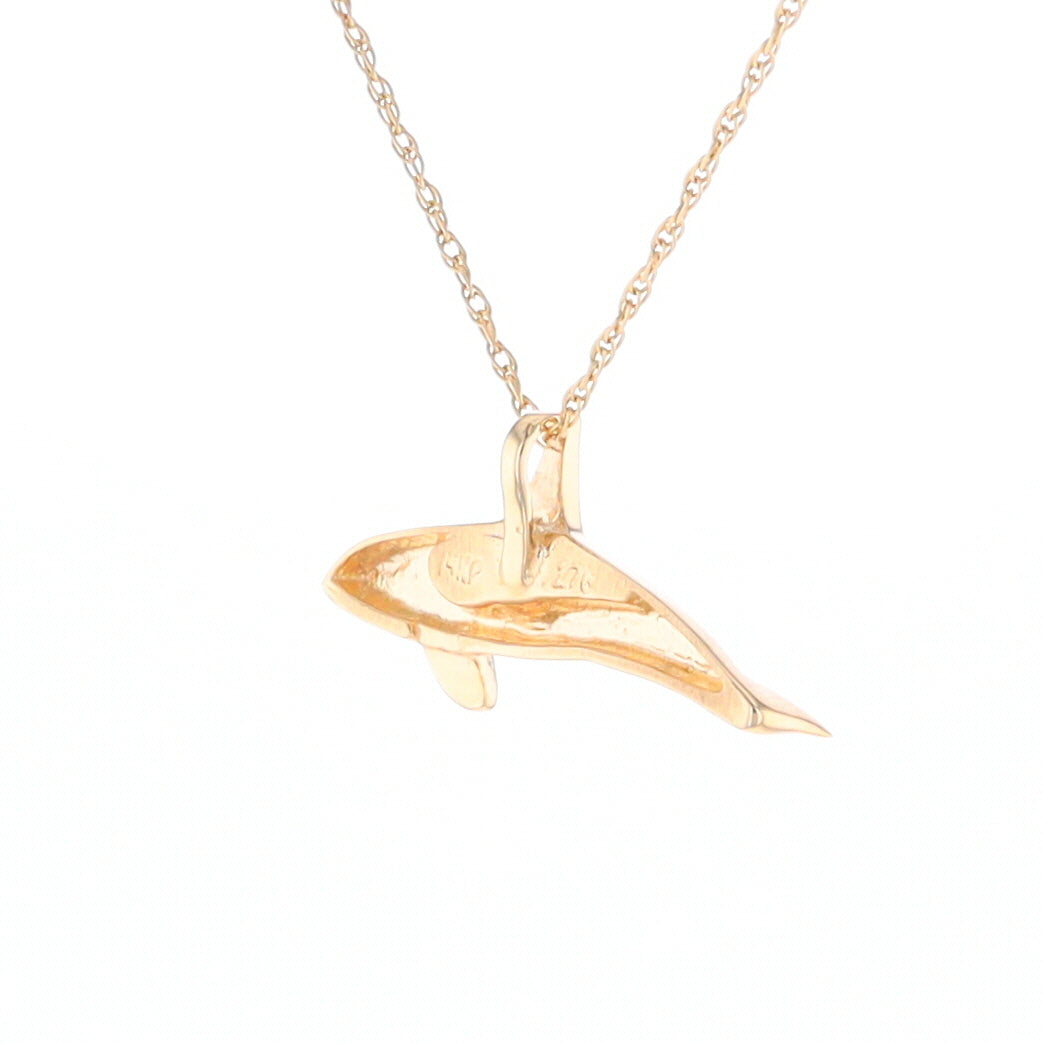 Gold Quartz Necklace Orca Killer Whale Inlaid Sea Life Pendant