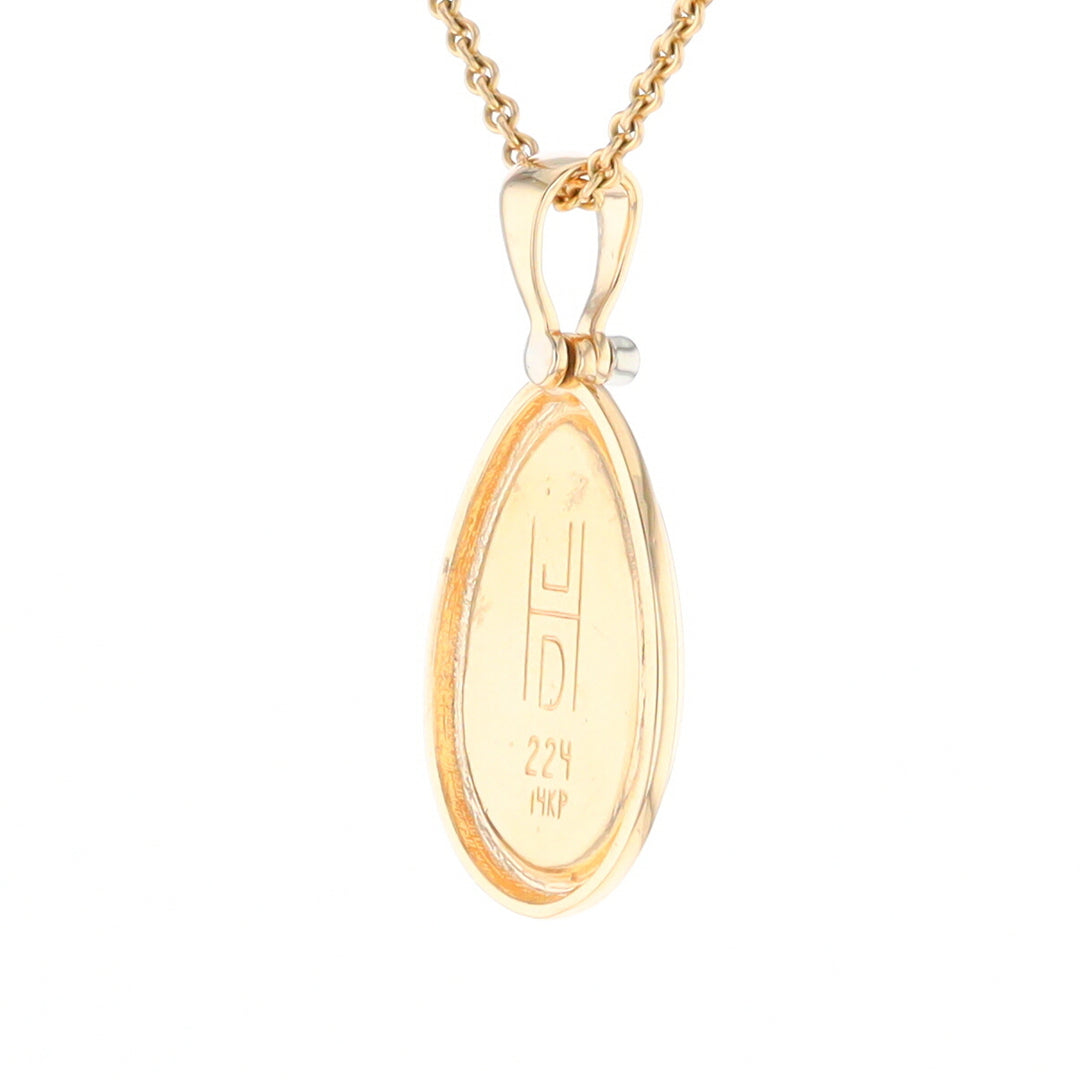 Gold Quartz Necklace Pear Shape Inlaid Pendant with .02ct Diamond