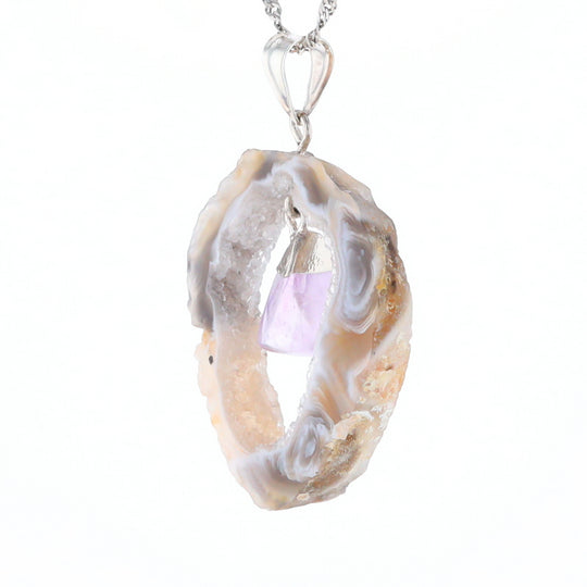 Druzy Quartz With Dangling Amethyst Pendant