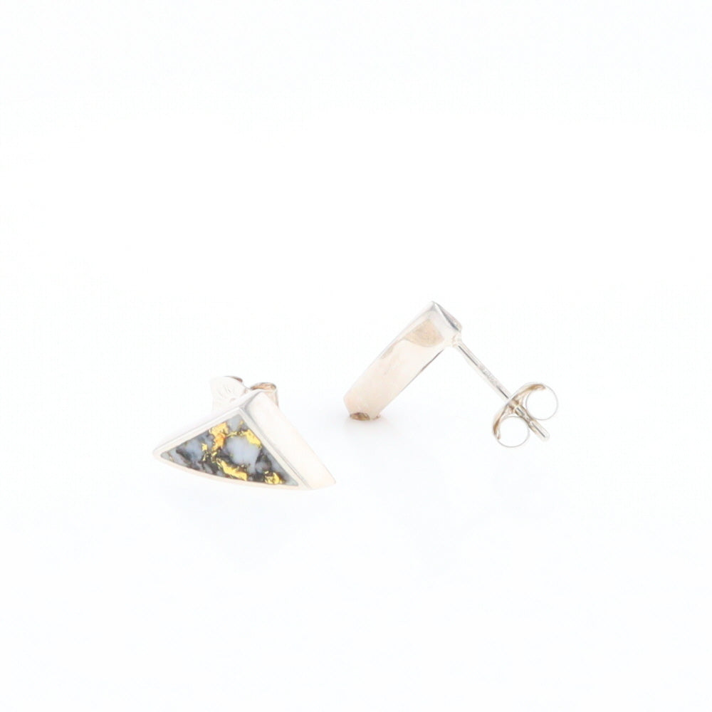 Sterling Silver Gold Quartz Inlaid Triangle Stud Earrings - G3