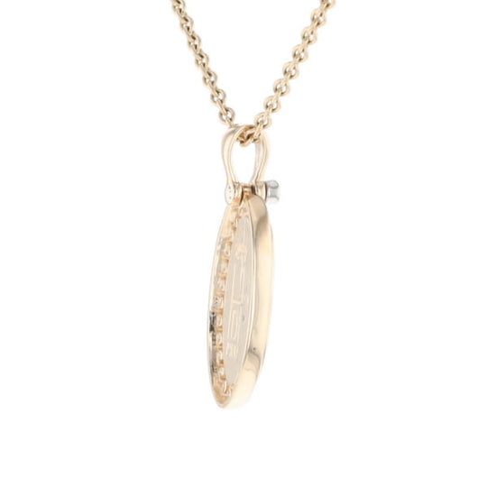 Gold Quartz Necklace .37ctw Halo Diamond Oval Inlaid Pendant
