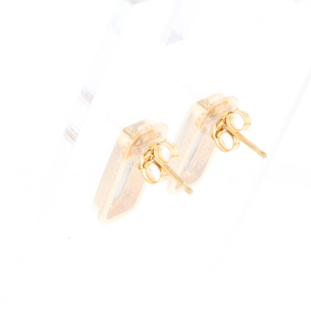 Gold Quartz Earrings Rectangle Inlaid Milgrain Design - G2