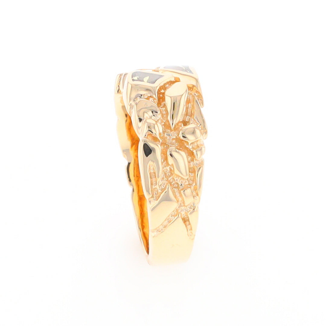 Gold Quartz Ring 3 Section Inlaid Nugget Design Band