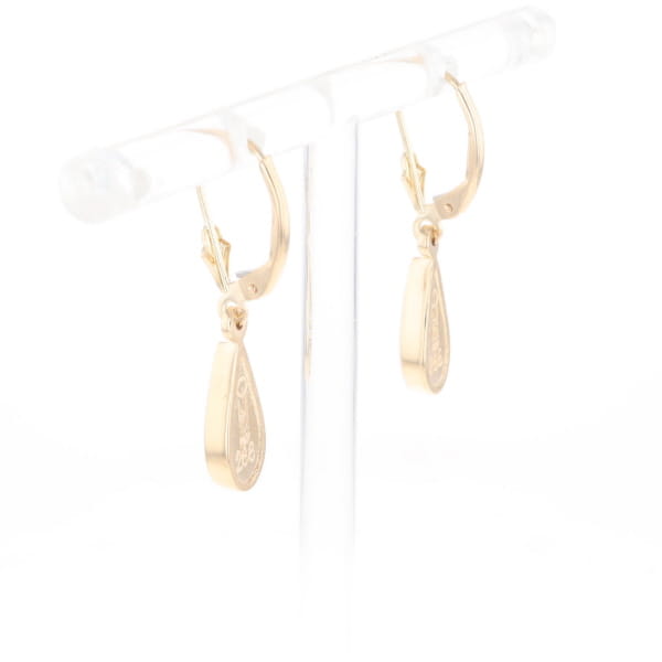 Gold Quartz Earrings Tear Drop Inlaid Lever Backs - G3