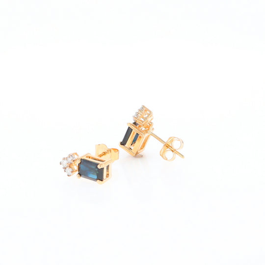 Rectangle Blue Sapphire Stud Earrings