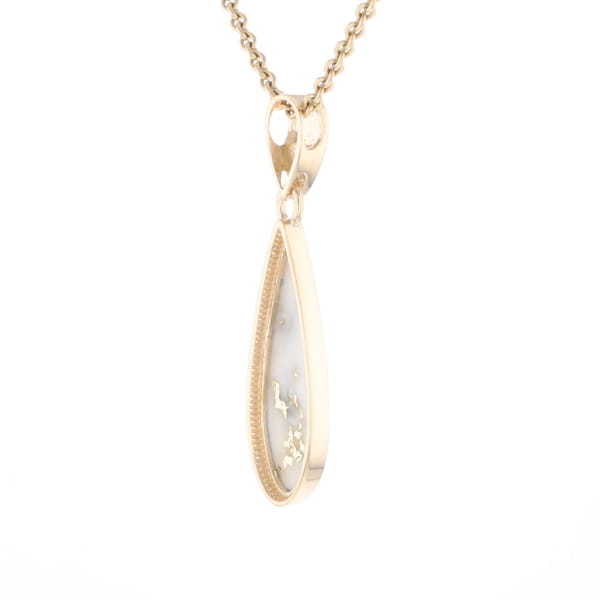 Gold Quartz Pendant Tear Drop Inlaid Design G1