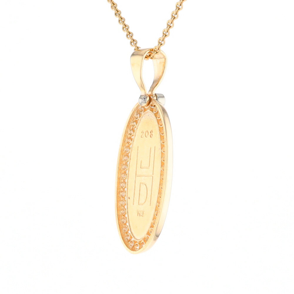 Gold Quartz Necklace .54ctw Halo Diamond Oval Inlaid Pendant